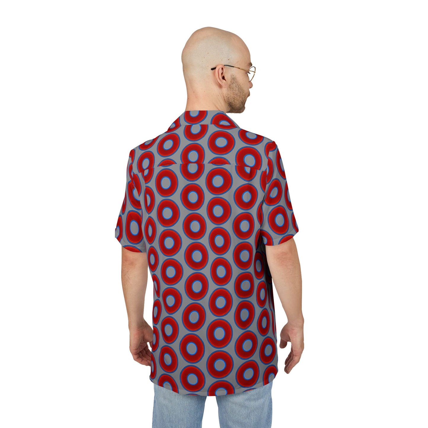 Wilson's 'Epic Hawaiian-Punch' Shirt - vivid red donut print w/gray background [unisex]