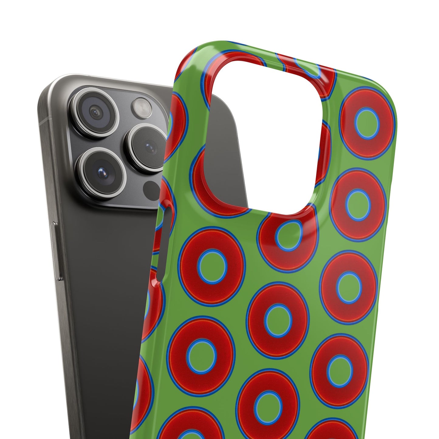 <Lumpy Donut Snap Case - red vivid donut print w/light green background