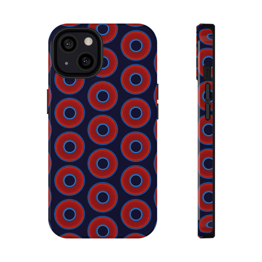 Impact-Resistant Lumpy Donut Case - red vivid donut print w/midnight blue background