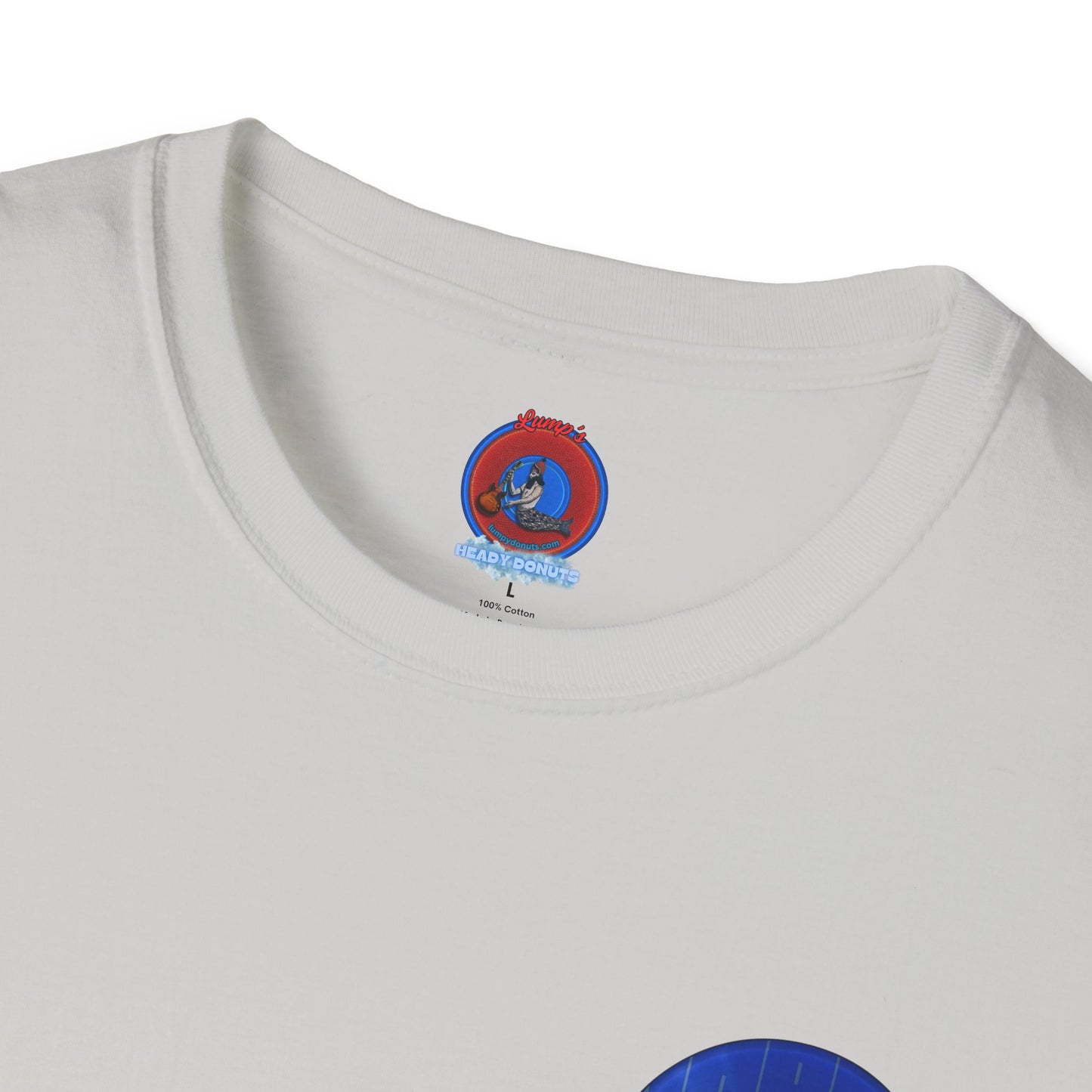 Classic Donut Tee - Unisex Soft-Style - "Harry's Hoodlum Donut" - series 1.0  - variant 3 - lights off/blue donut(s)