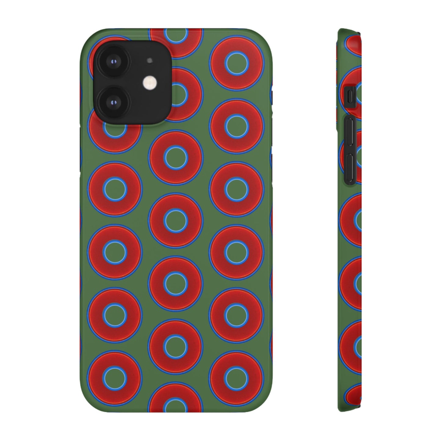 Lumpy Donut Snap Case - red vivid donut print w/dark green background