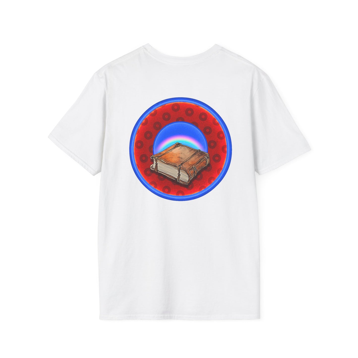 Classic Donut Tee - Unisex Soft-Style - "Read the F'ing Donut Book" - paradoxical widemouthed red/blue donut - variant 2