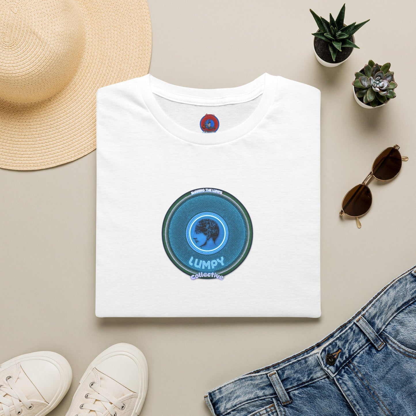Classic Donut Tee - Unisex Soft-Style - "Lumpy Collective Donut" - aquamarine blue/green lumpy donut - variant 3