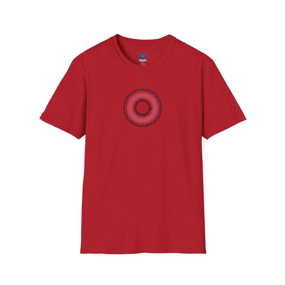 Classic Donut Tee - Unisex Soft-Style - "Plain Plump Donut w/" - plump red donut w/blue sprinkles