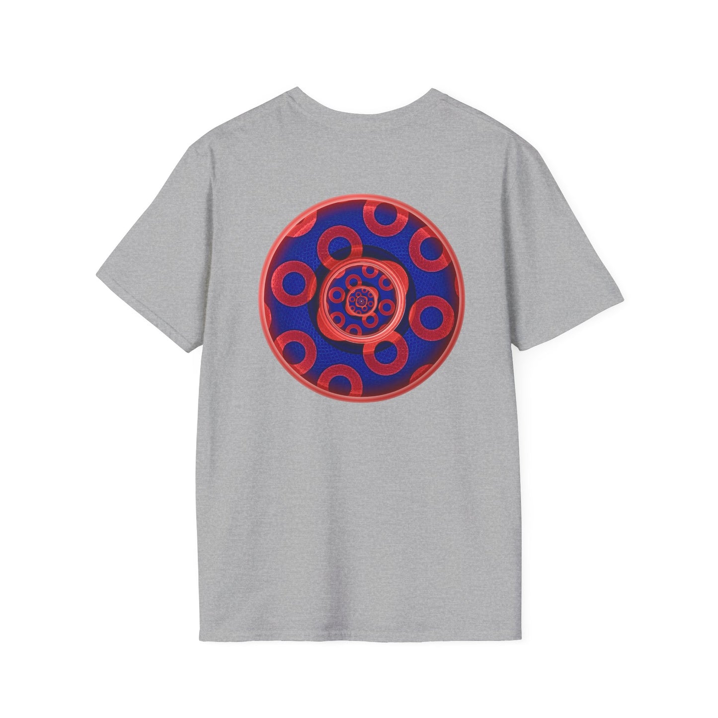 Classic Donut Tee - Unisex Soft-Style - "Kaleidoscope Abyss of Donut" - paradoxical print - variant 2 - series 1.0 - donut vortex - red/blue