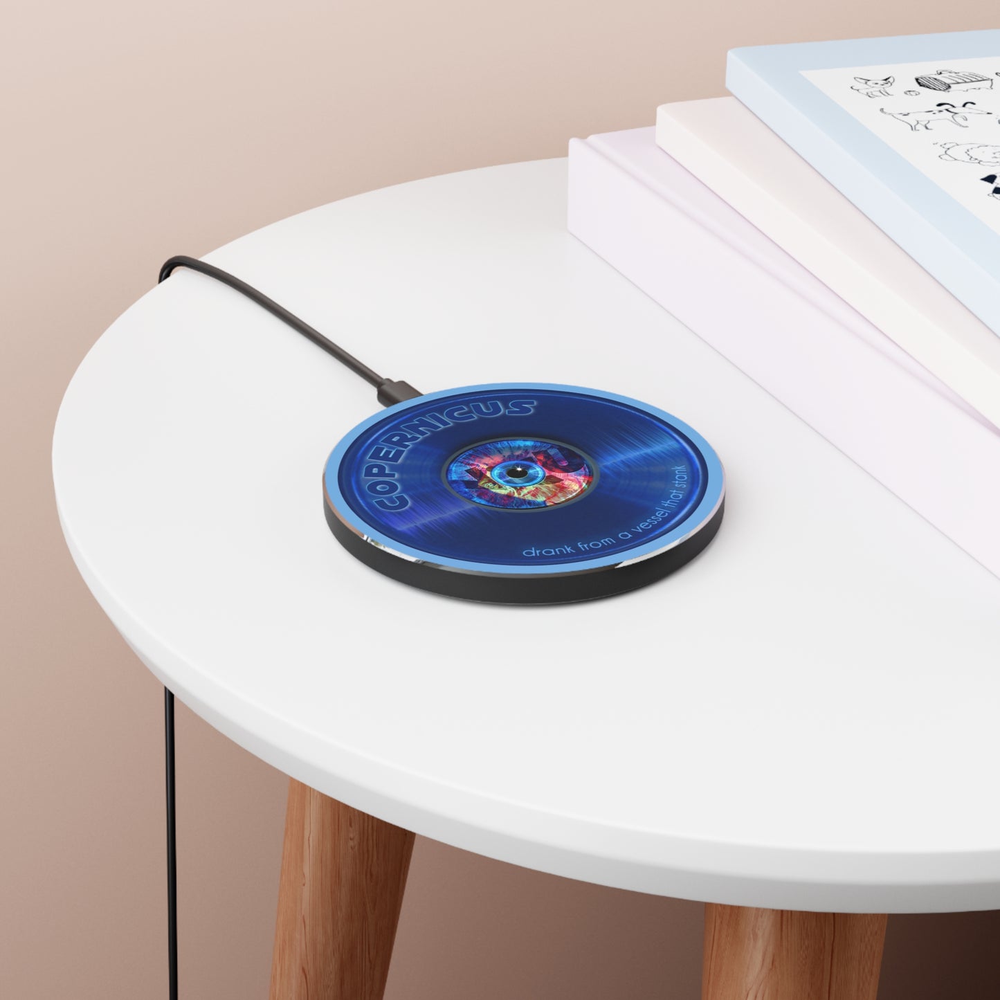 The Flow - Wireless Lumpy Donut Chargers - "Drunken Copernicus's Donut Charger" - vivid blue w/light blue background - variant 2