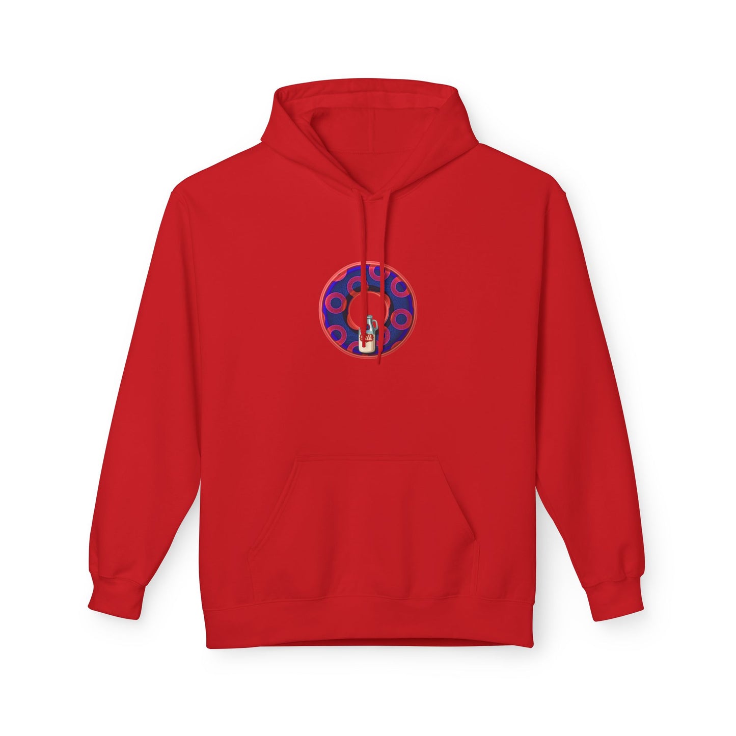 Fleece Harry Hoodies [Midweight Soft-style] - "Wooked Cream Dairy - YEMSG Donut" - electric blue/red rustic paradox donut - variant 2