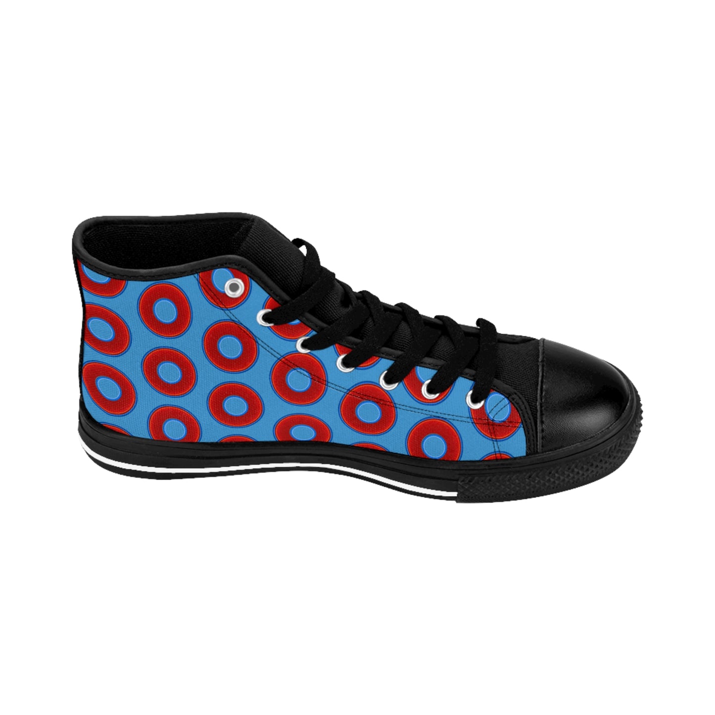 Cushiony Convectors - High Tops - red vivid donuts w/light steel blue background