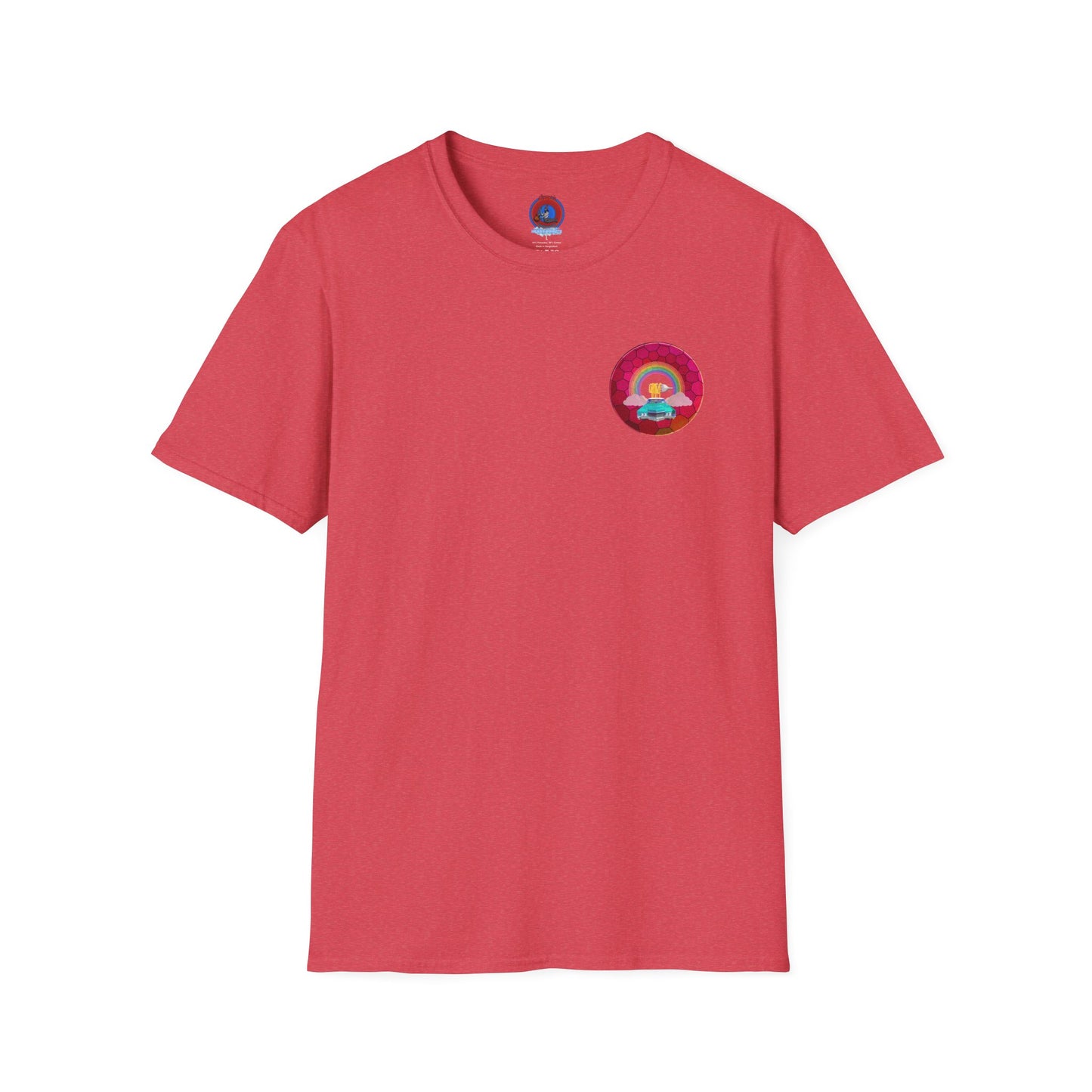 Classic Donut Tee - Unisex Soft-Style - "Cadillac Rainbows Donut Tee" - variant 3 - magenta hexadonut w/mint green caddy