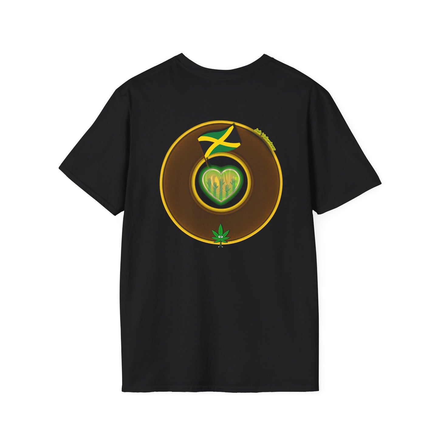 Classic Donut Tee - Unisex Soft-Style - "Jah Volunteers Protect Jah Love... and donuts!" - vivid brown/gold donut