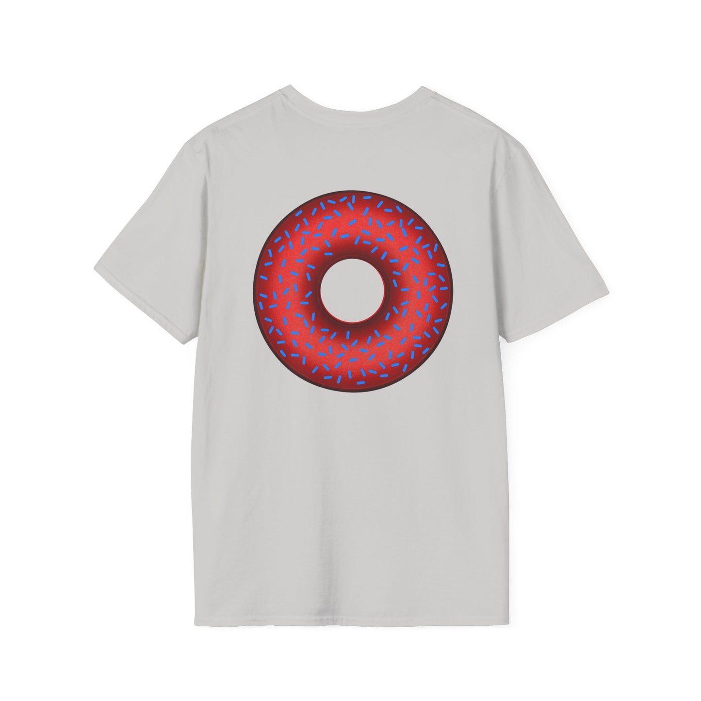 Classic Donut Tee - Unisex Soft-Style - "Plain Plump Donut w/" - plump red donut w/blue sprinkles