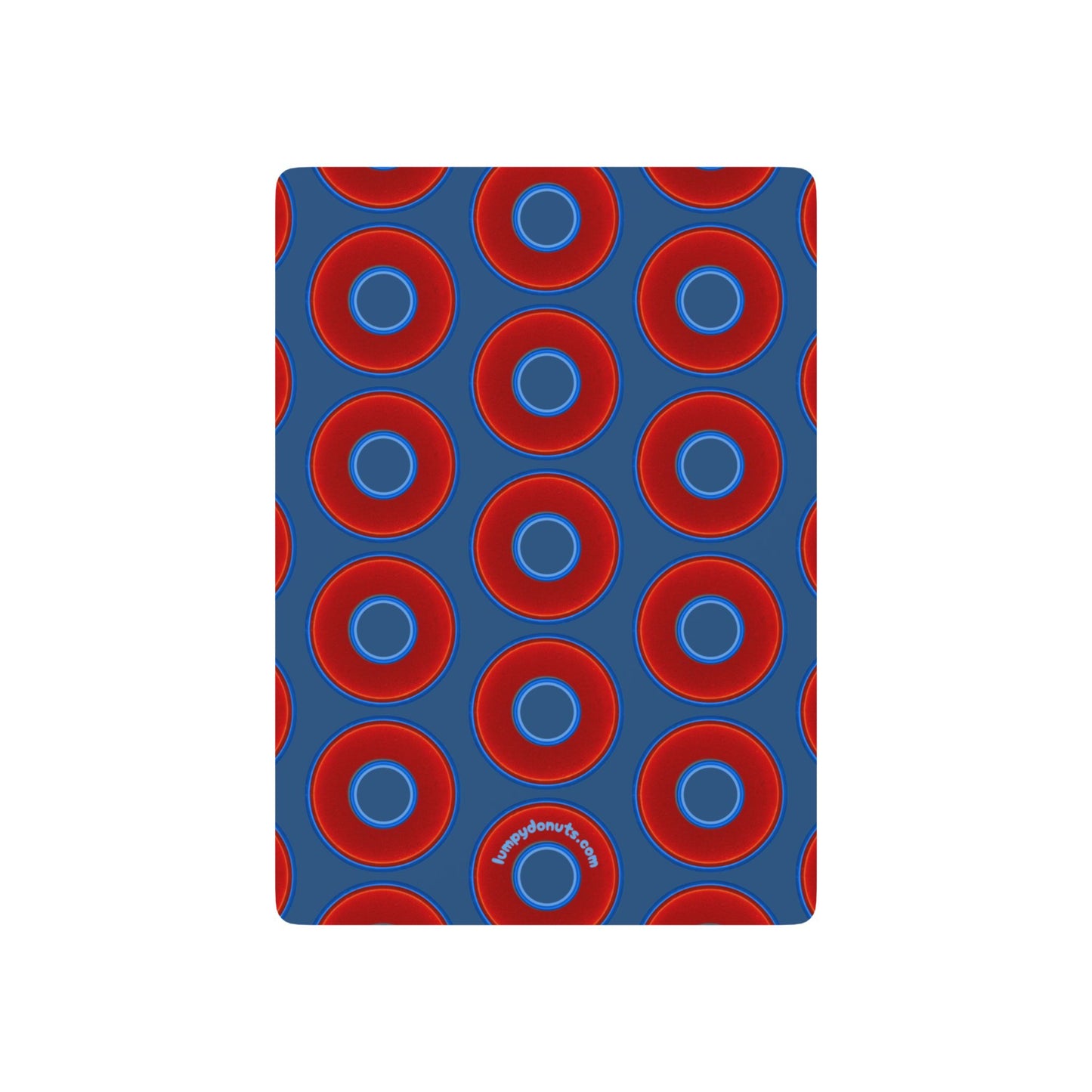 Lumpy Donut Playing Decks - 52-cards - red vivid donuts w/light steel blue background