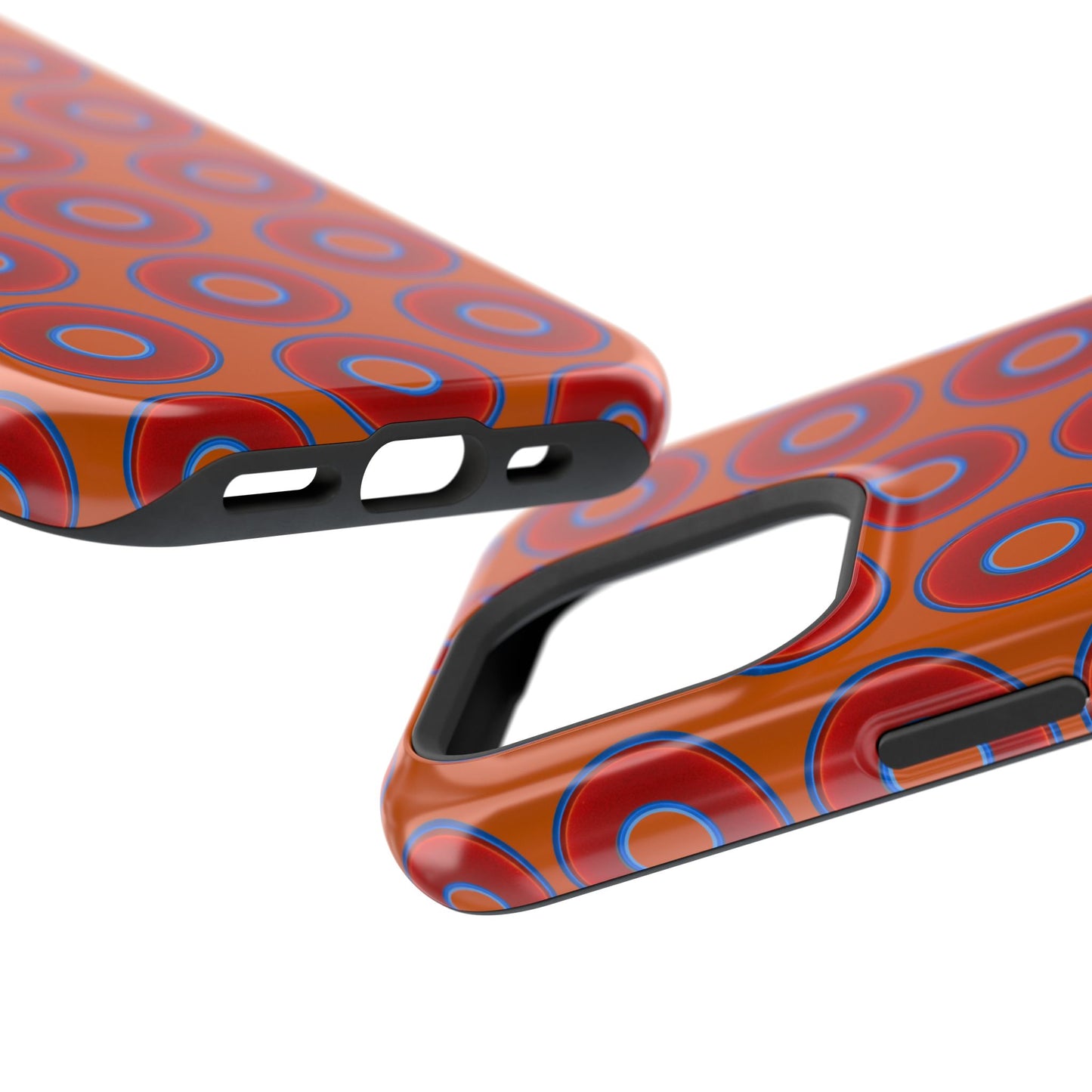 Impact-Resistant Lumpy Donut Case - red vivid donut print w/dark orange background