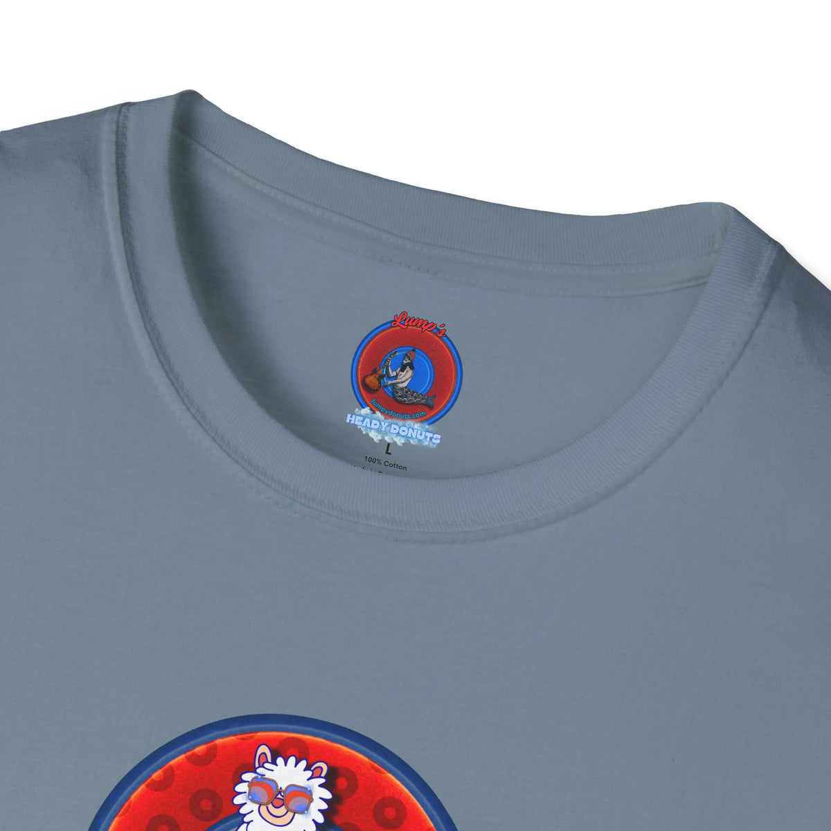 Classic Donut Tee - Unisex Soft-Style - "Medium Paced Llama Donut" - red/blue widemouthed paradox donut