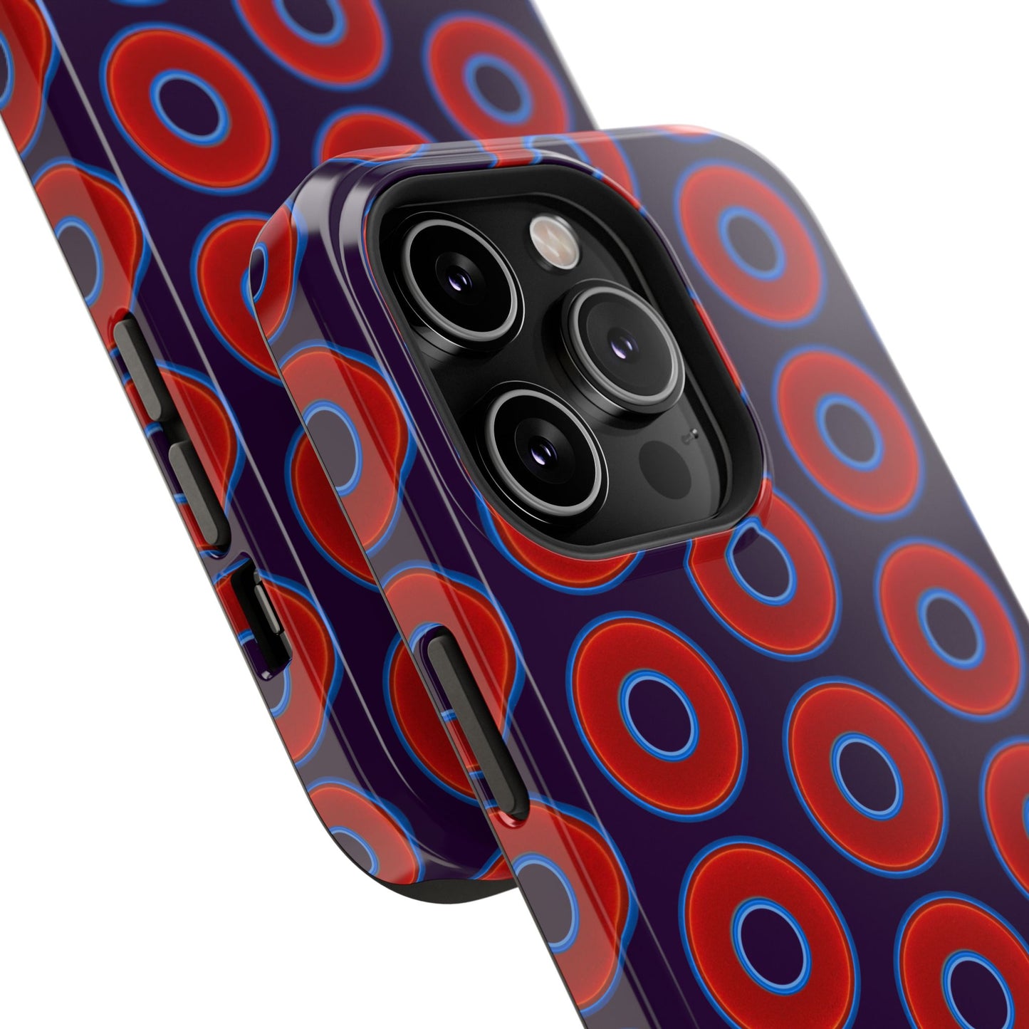 Impact-Resistant Lumpy Donut Case - red vivid donut print w/midnight purple background