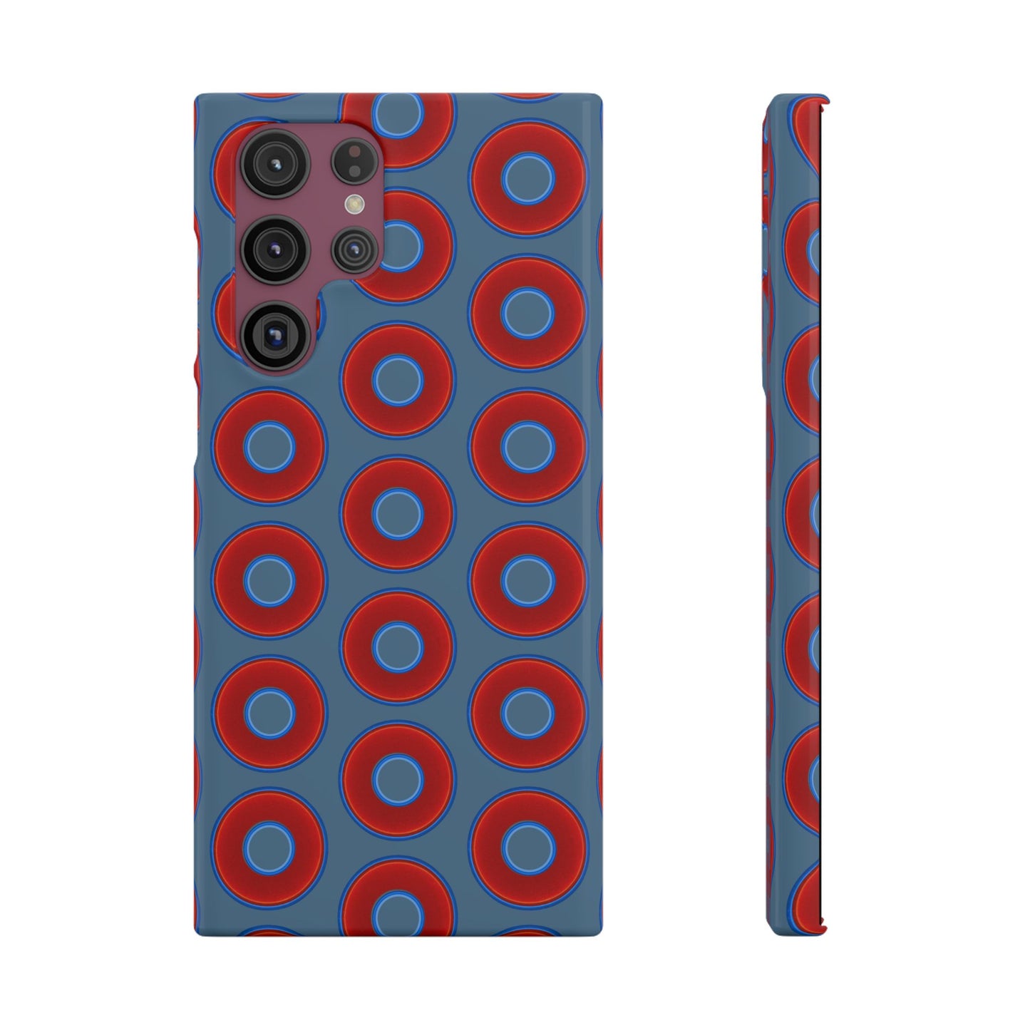 Lumpy Donut Snap Case - red vivid donut print w/steel blue background