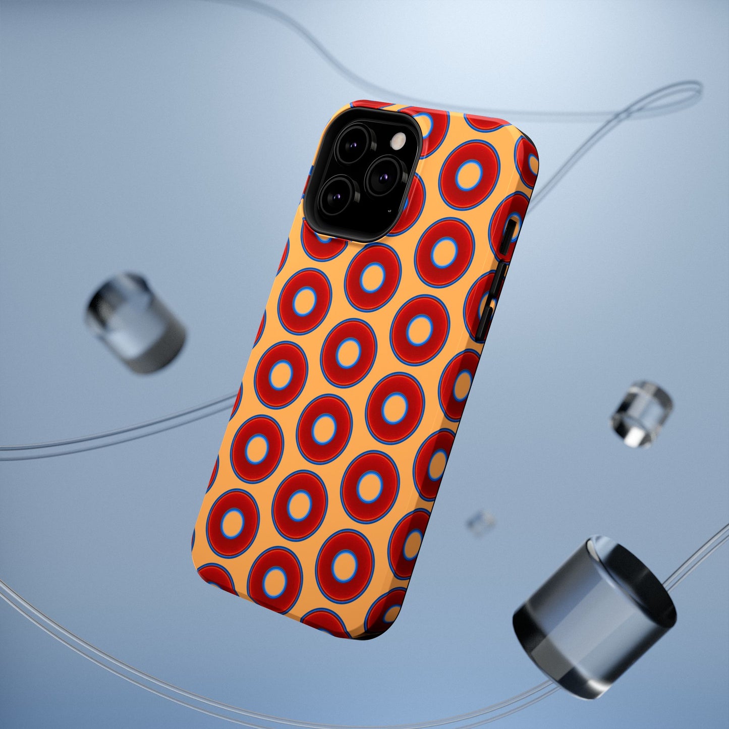 Impact-Resistant Lumpy Donut Case - red vivid donut print w/creamsicle orange background