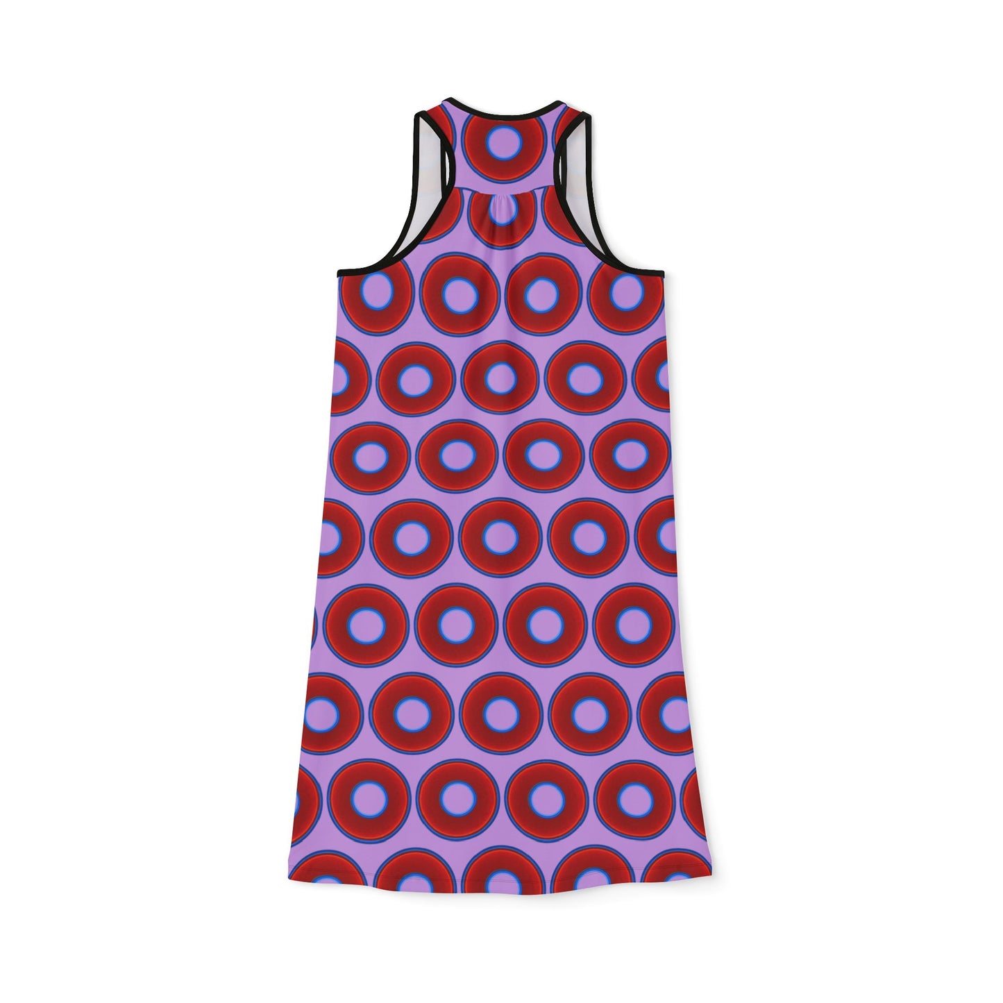 Tela's Lumpy Racerback Donut Dress - red vivid donut print w/wisteria purple background