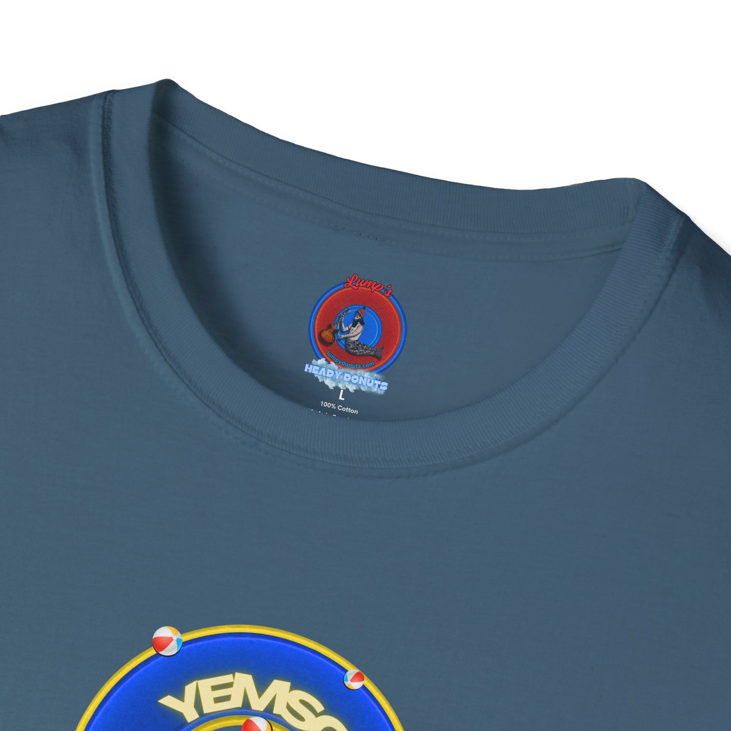Donut Tee - Unisex Soft-Style - "The Donut's Secret Ingredient? MSG" - vivid blue/yellow donut - variant 2