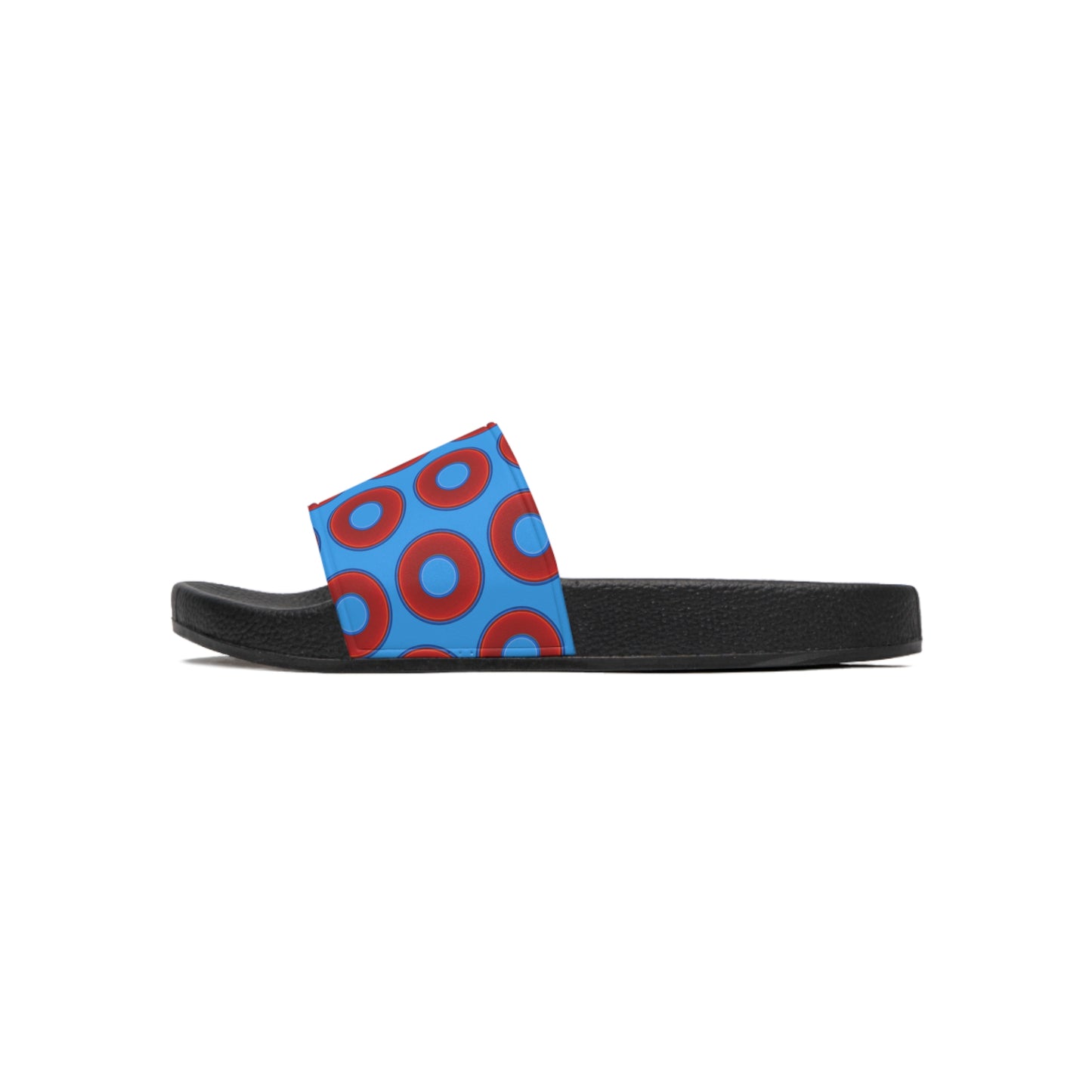 Men's Lumpy Sandals - slip-ons - red vivid donuts w/sky royal blue background