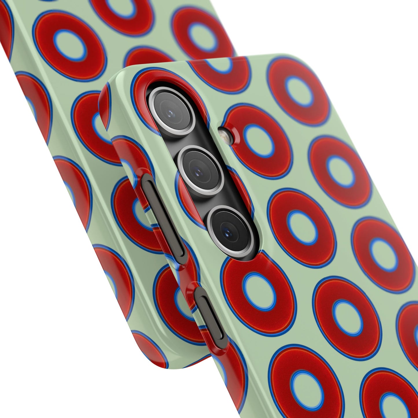 Lumpy Donut Snap Case - red vivid donut print w/seafoam green background