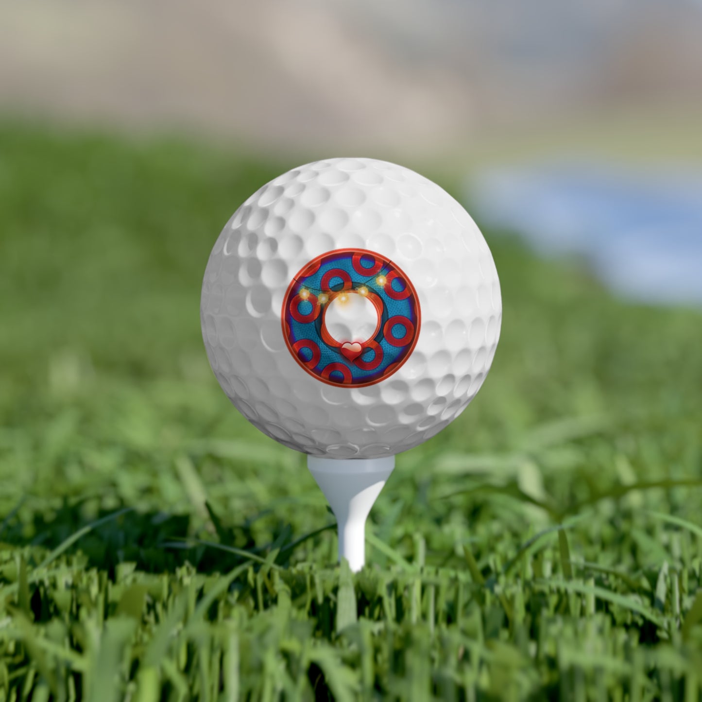 Lumpy Donut Golf Balls - 6-pack - "MORE Donut Golf Balls Please" - rustic blue/red paradox donut - variant 1