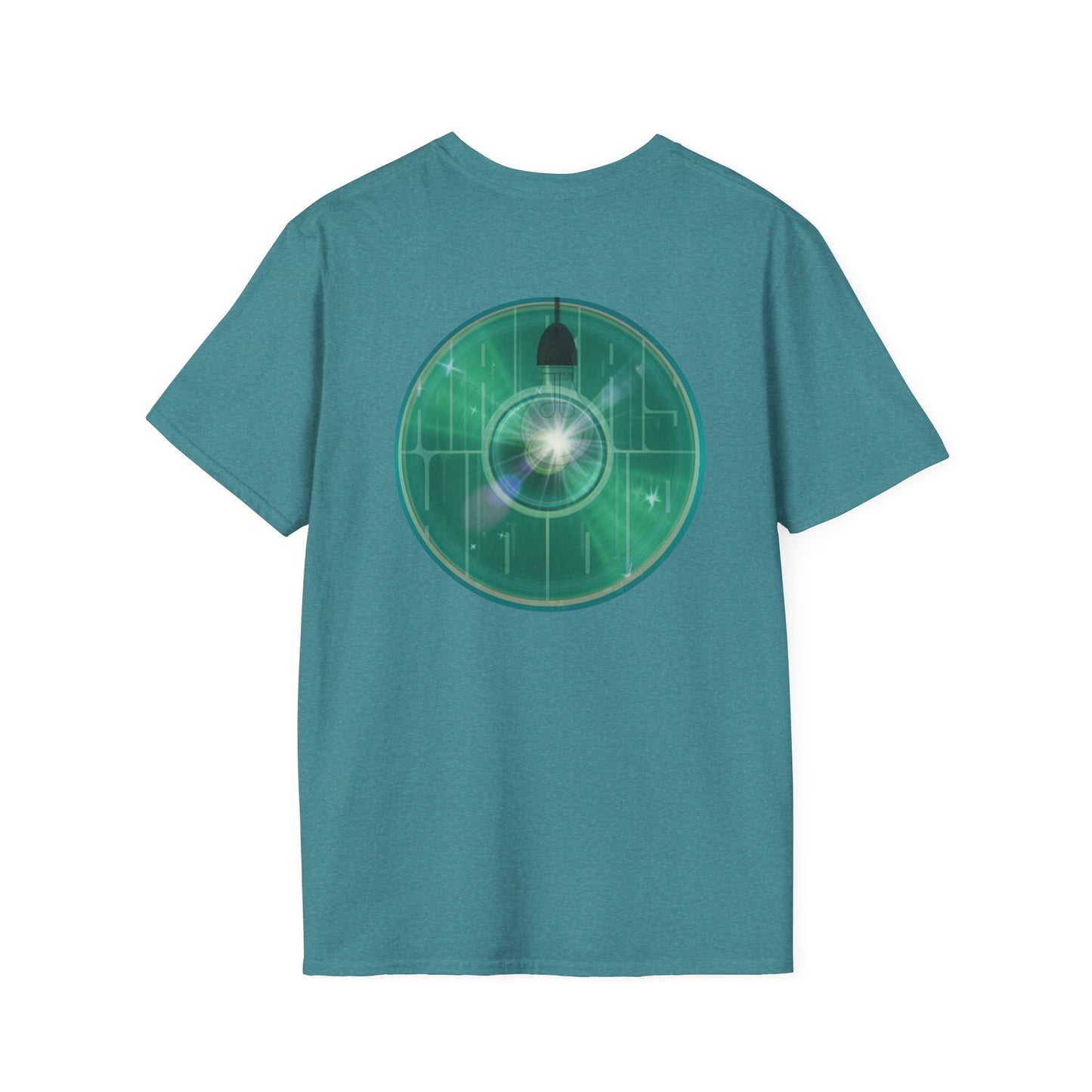 Classic Donut Tee - Unisex Soft-Style - "Harry's Hoodlum Donut" - series 1.0  - variant 4 - lights on/green donut(s)