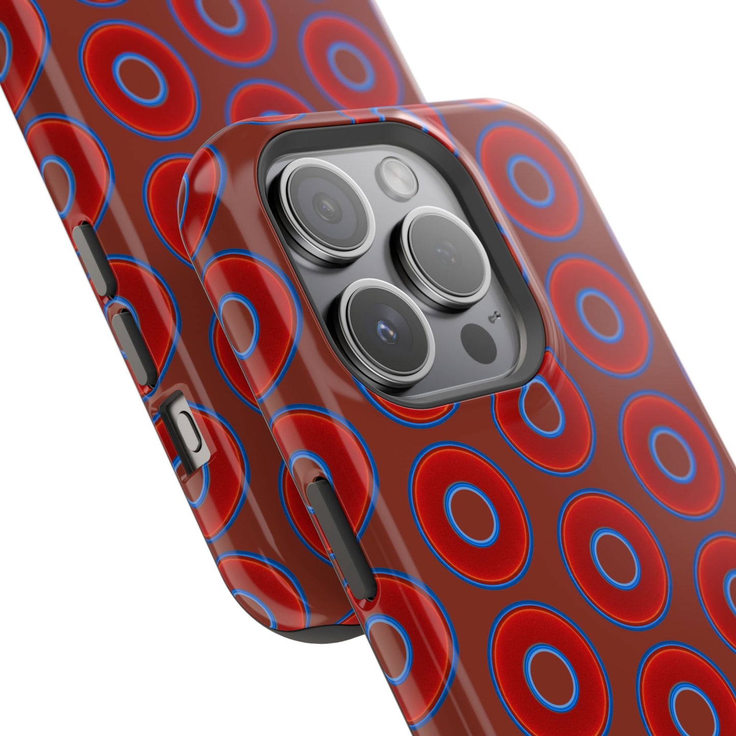 Impact-Resistant Lumpy Donut Case - red vivid donut print w/burnt umber background