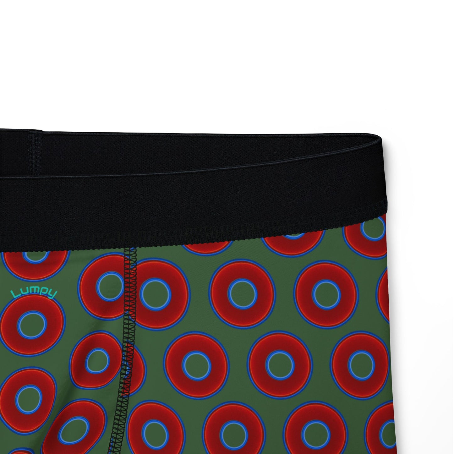 Men's Donut Boxers - red vivid donuts w/dark green background