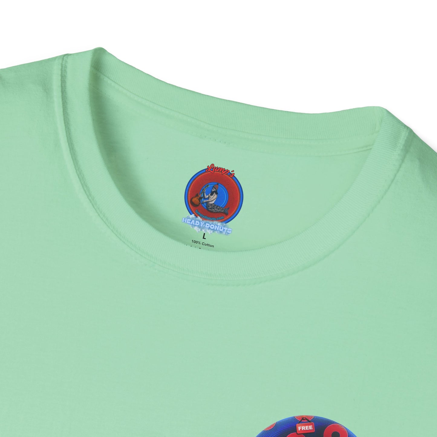Classic Donut Tee - Unisex Soft-Style - "Donuts of Phreedom" - red/blue paradoxical blimpy donut