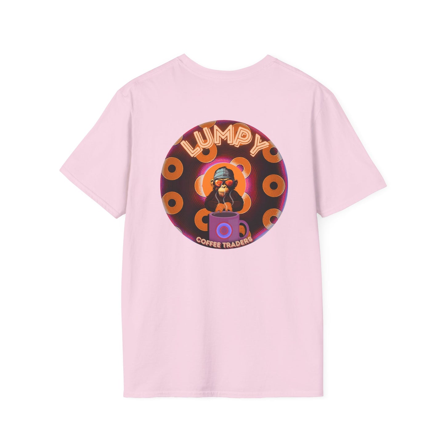 Coffee Traders Tee - Unisex Soft-Style - "Columbia House CDs " - paradoxical donut - variant 1 - coffee front/logo back