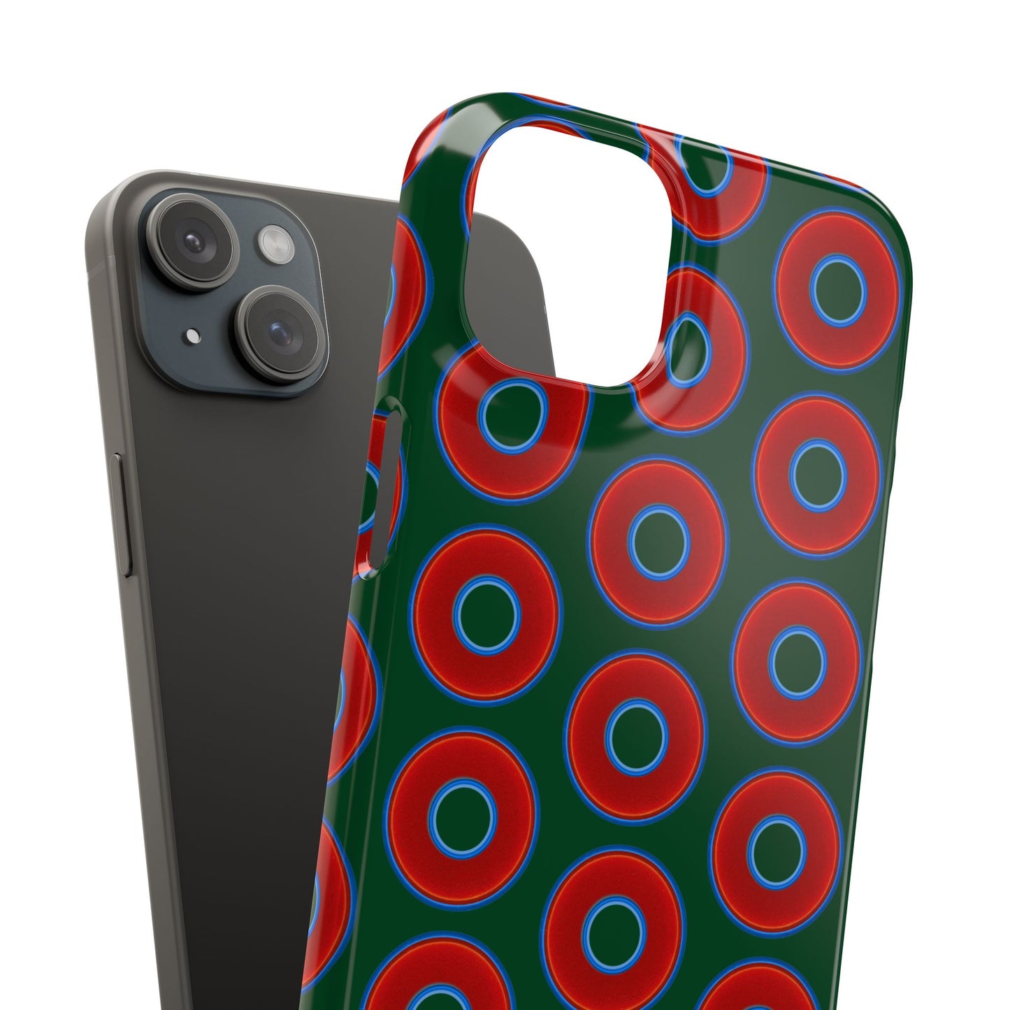 Lumpy Donut Snap Case - red vivid donut print w/deep pond green background