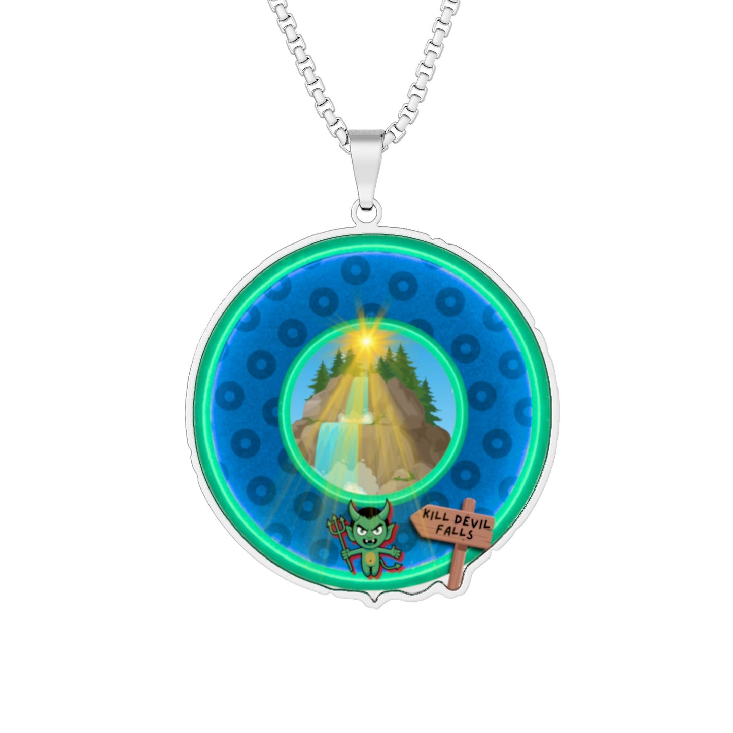 Lump's Heady Donut Necklace - 1" x 1" Stainless Steel Pendant - "Deviled Donut Pendant" - blue/green widemouthed paradox donut