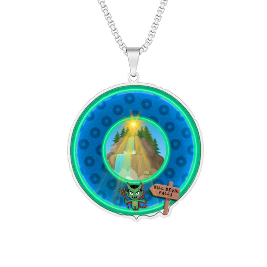 Lump's Heady Donut Necklace - 1" x 1" Stainless Steel Pendant - "Deviled Donut Pendant" - blue/green widemouthed paradox donut