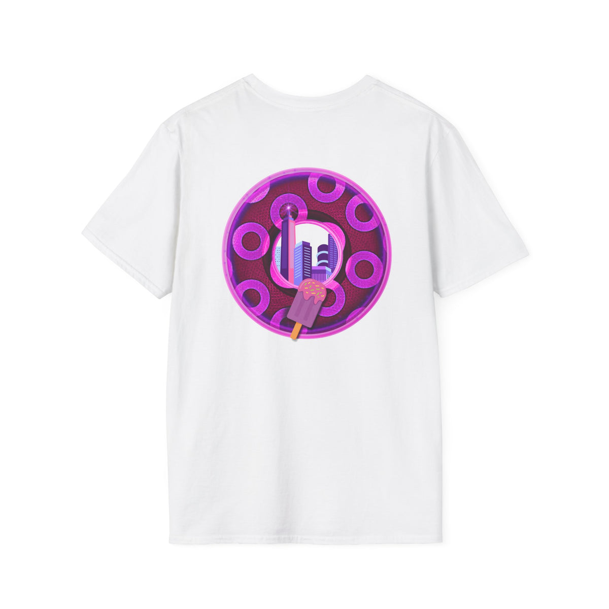 Classic Donut Tee - Unisex Soft-Style - "It's Ice Cream Popsicles - YEMSG Donut" - purple/magenta paradox donut - variant 2