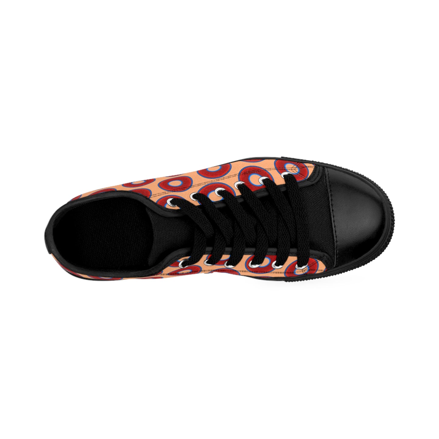 Men's Cushiony Convectors - Low Top - large red vivid donut print w/peach background