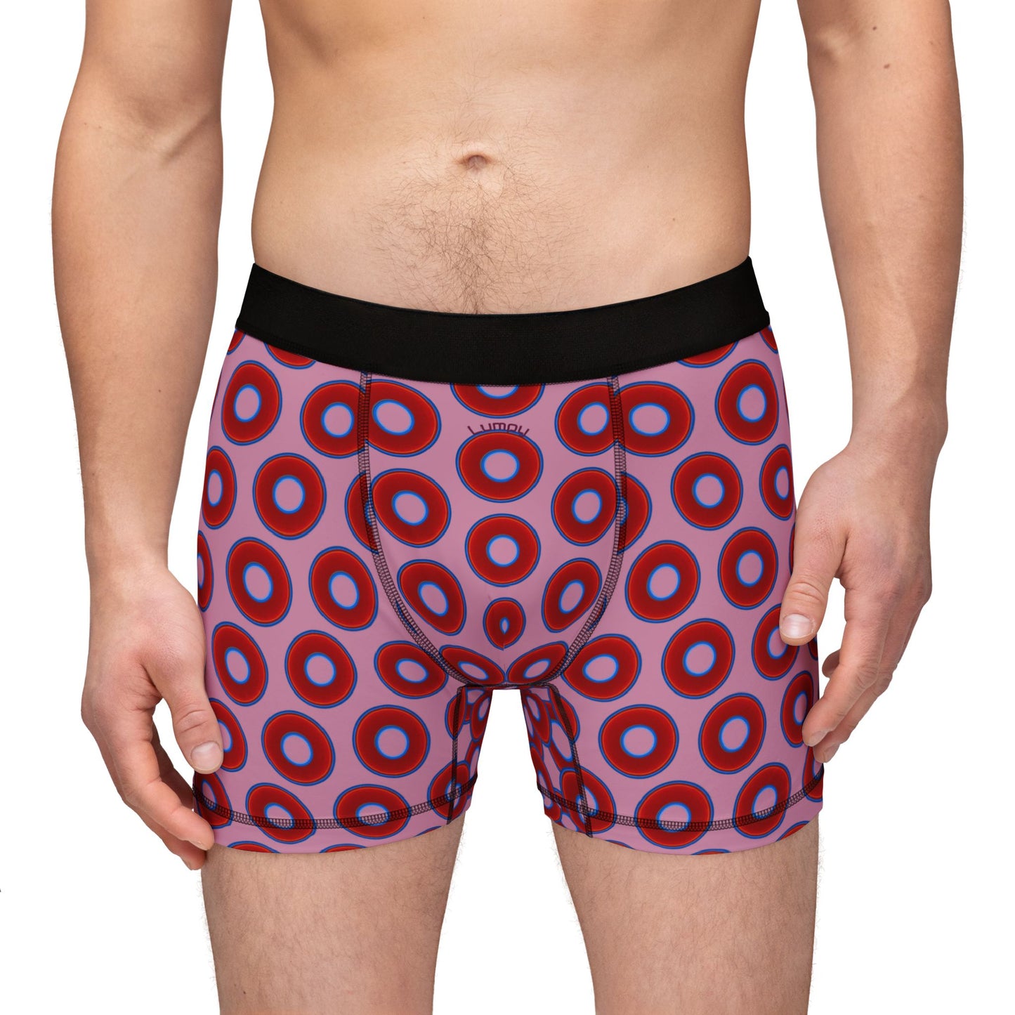 Men's Donut Boxers - red vivid donuts w/pale magenta background