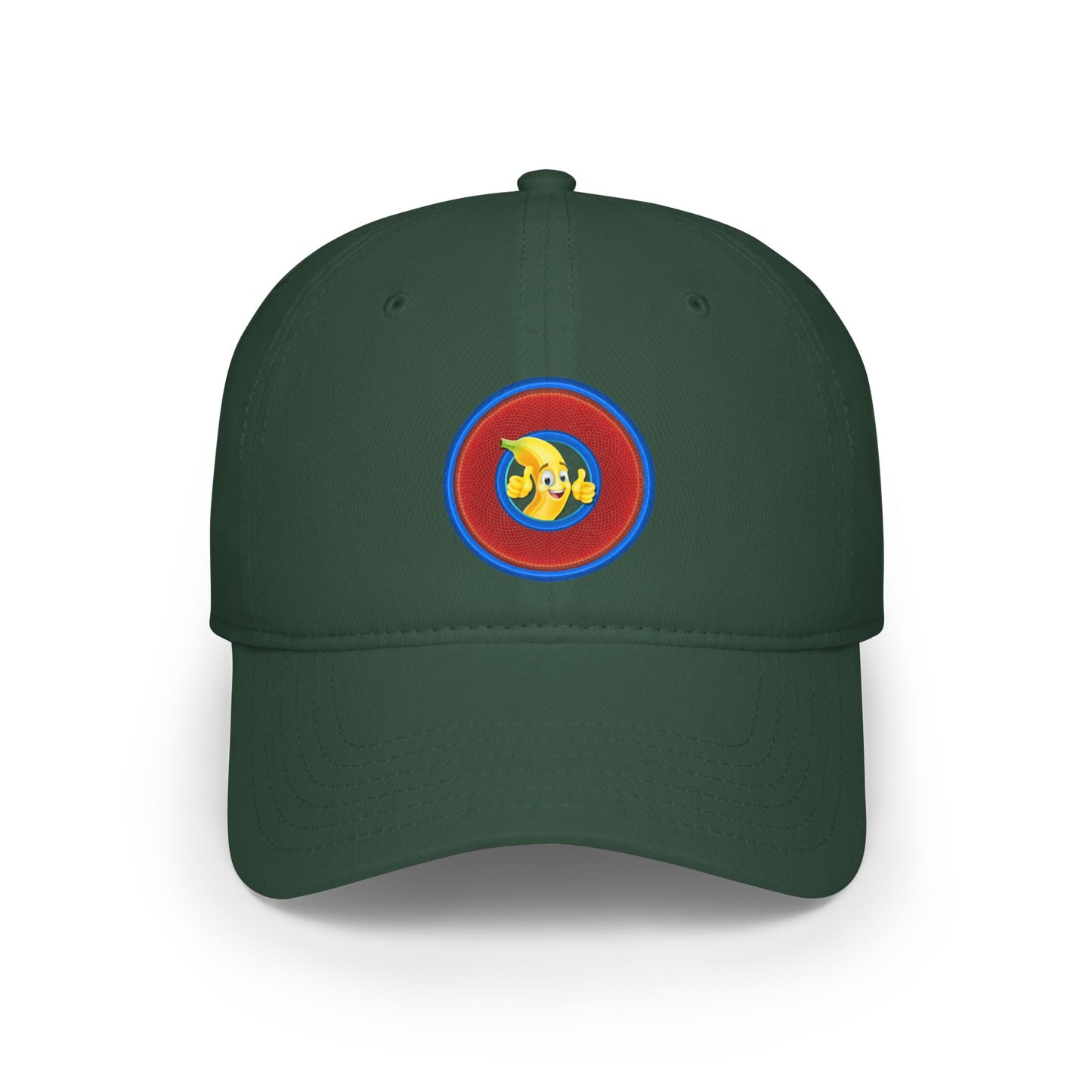 Lumpy Donut Baseball Cap - "This Donut Hat is Bananas" - variant 1 - rustic red donut w/