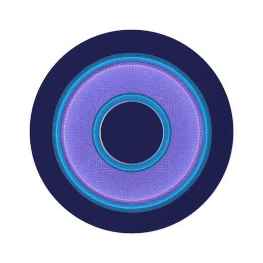 Round Room - 5 ft x 5 ft Lumpy Donut Rug - "Plain Donut" - rustic light purple/blue donut w/navy background