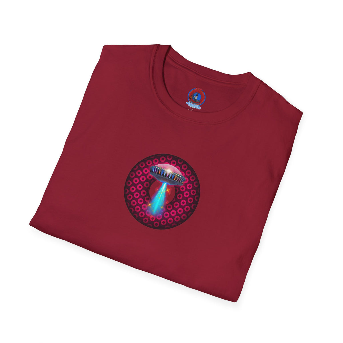Classic Donut Tee - Unisex Soft-Style - "Donuts now Served on the Mothership" - series 1.0  - variant 2  - red/red paradoxical donut