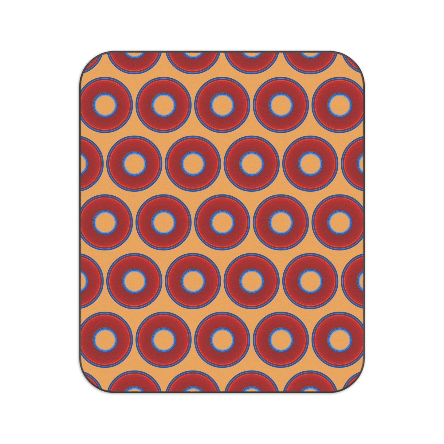 The Lumpy Party Blanket - giant water-resistant outdoor blanket [61" x 51"] - vivid red donuts w/creamsicle orange background