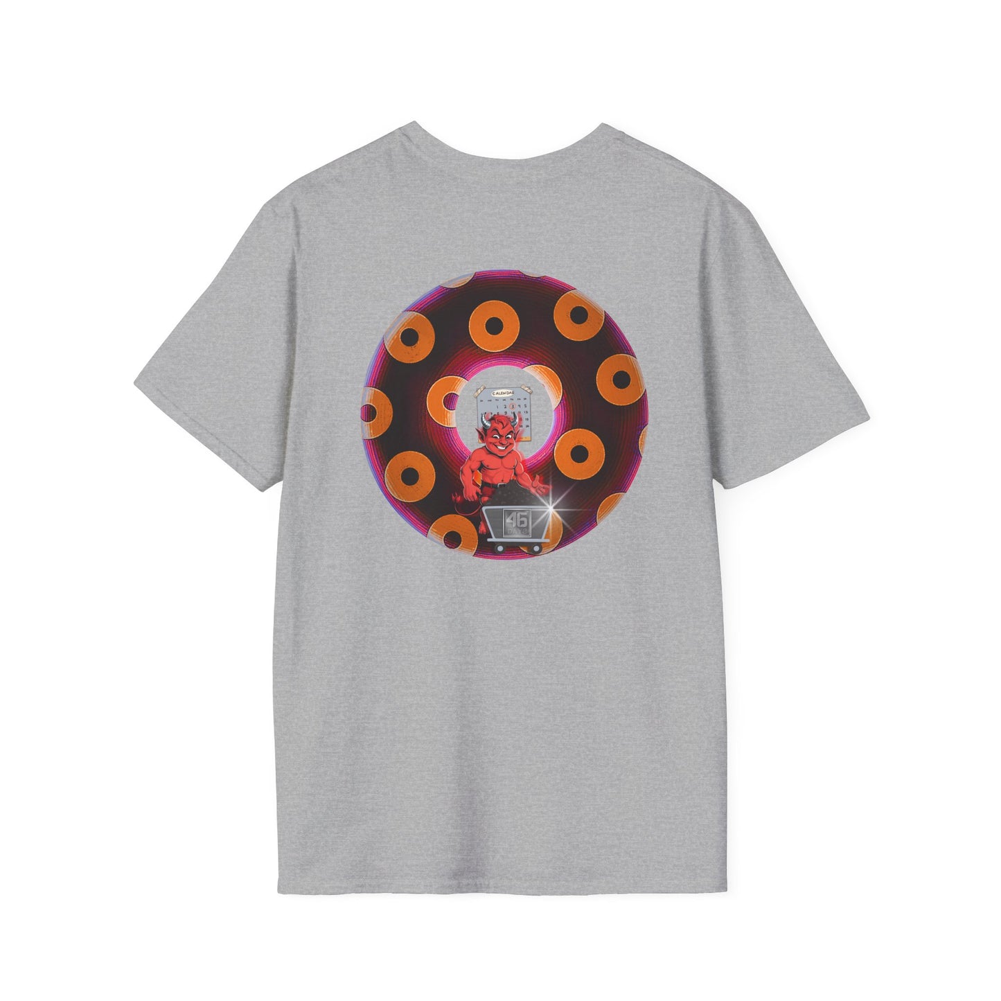 Classic Donut Tee - Unisex Soft-Style - "Every 46th Day Tee Shirt" - paradoxical dark magenta/orange donut