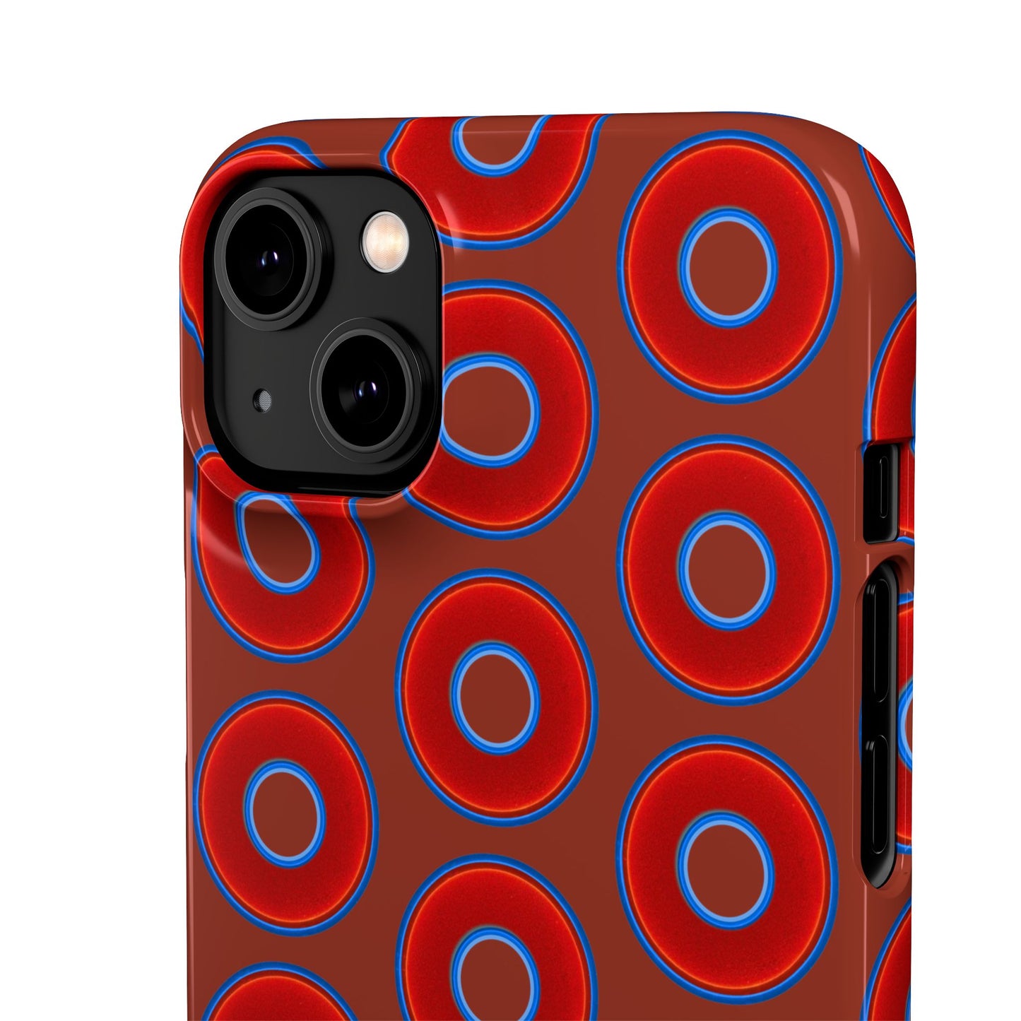 Lumpy Donut Snap Case - red vivid donut print w/burnt umber background