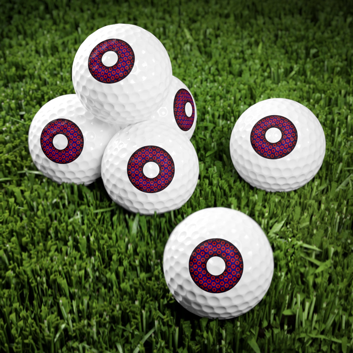 Lumpy Donut Golf Balls - 6pcs - "Grid Paradox Donut" - dark blue/red donuts