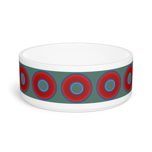16 oz Lumpy Pet Bowl - vivid red donuts w/Fenway green background