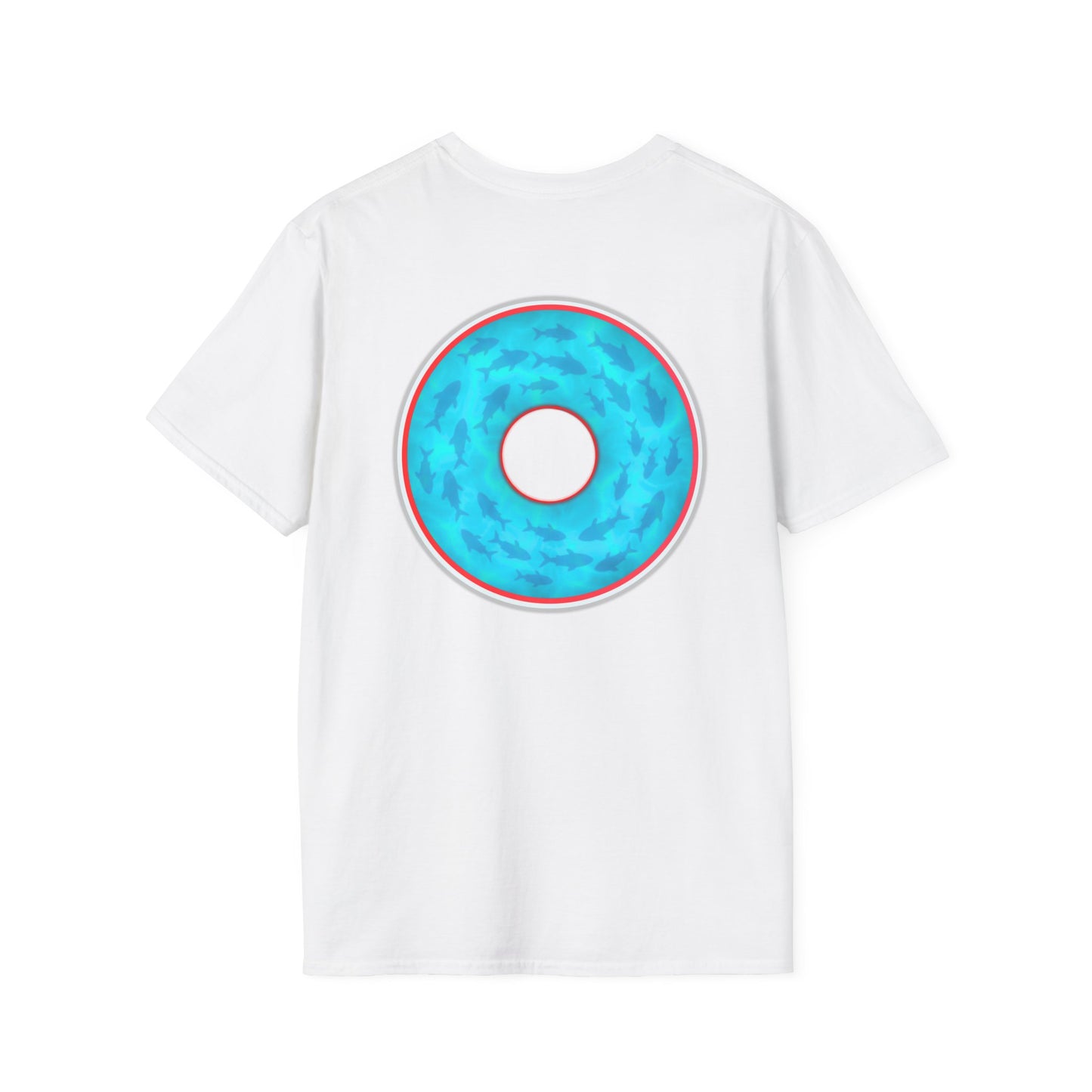 Classic Donut Tee - Unisex Soft-Style - "Skoolie of Phishies" - vivid sea donut - w/light blue water - variant 1
