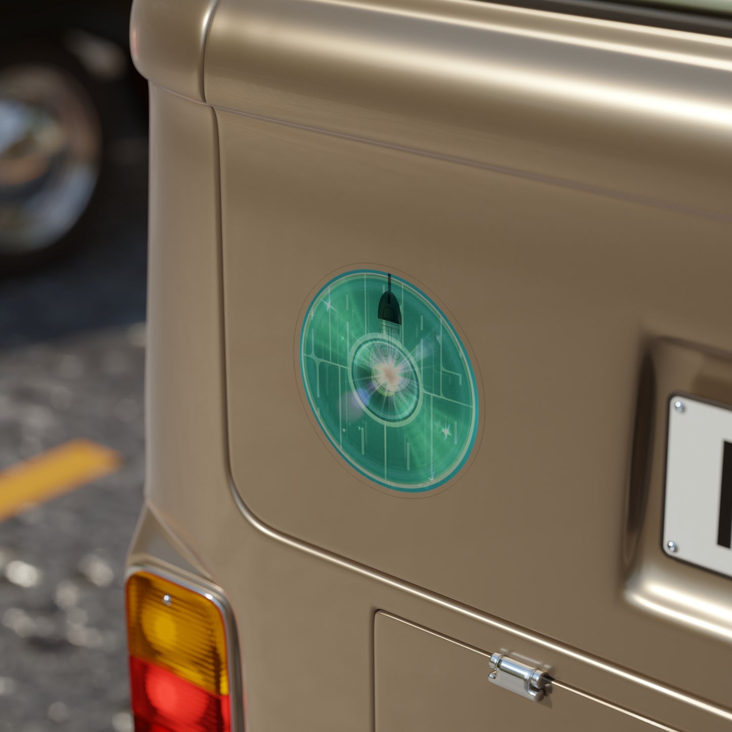 Donut Bumper/Outdoor Sticker - "Harry Hoodlum Donut" - series 1.0 - variant 5 - green donut w/light - [Die-Cut] 6"x 6"