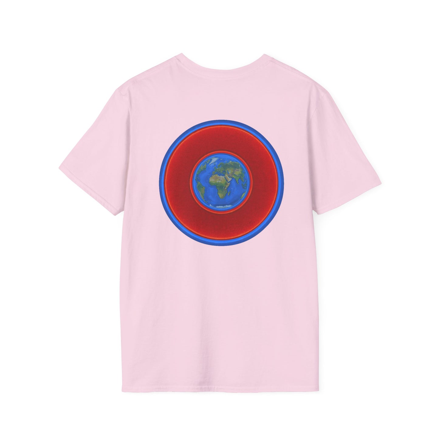 Classic Donut Tee - Unisex Soft-Style - "Soul Donut - We Keep on Rollin' Dough" - vivid red planetary donut - variant 1 [*charitable print - 50% of profit to The Nature Conservatory]