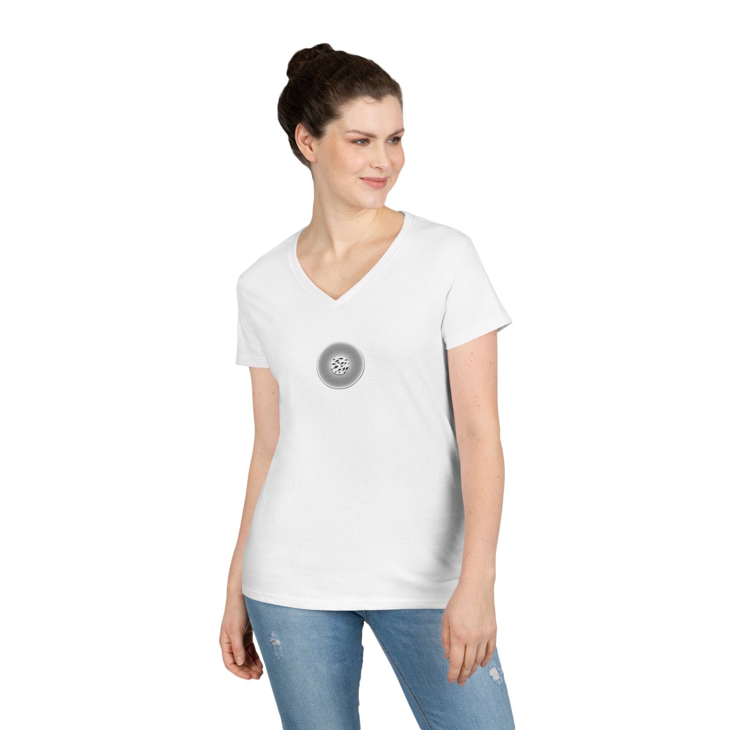 Women's Donut V-Neck Tee - "If I'm Swimming By" - variant 1 - white/black phatty donut w/