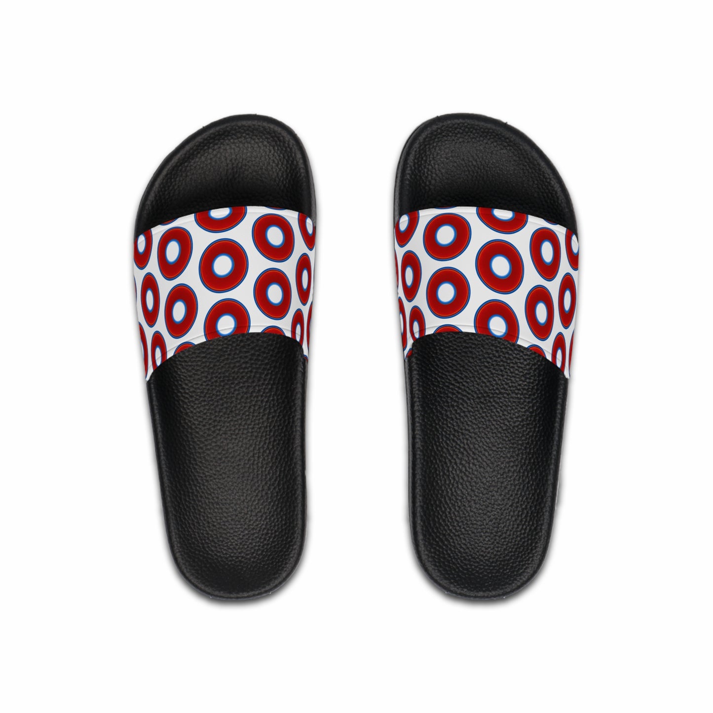Men's Lumpy Sandals - slip-ons - red vivid donuts w/white background